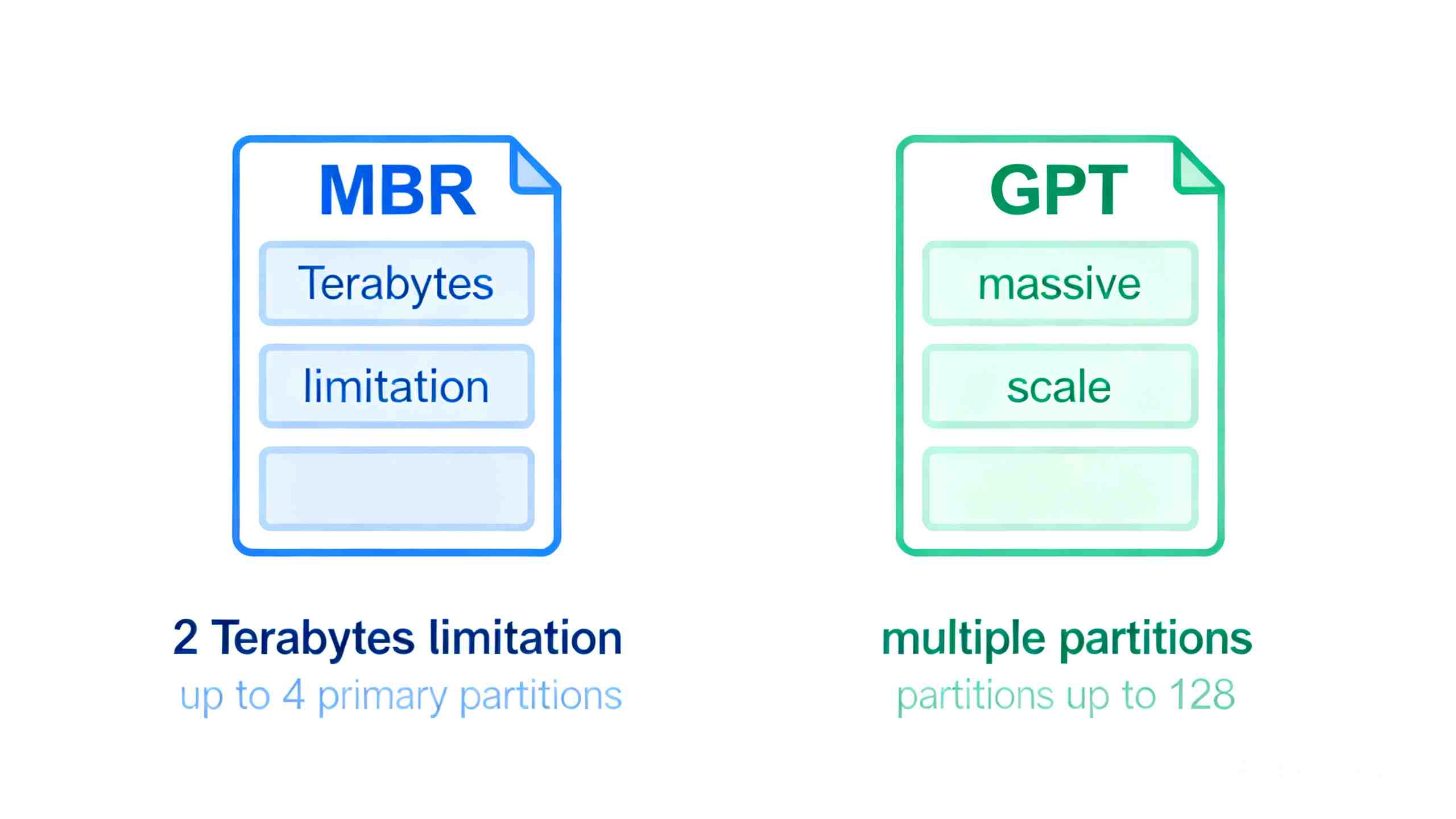 MBR与GPT分区表技术限制对比示意图